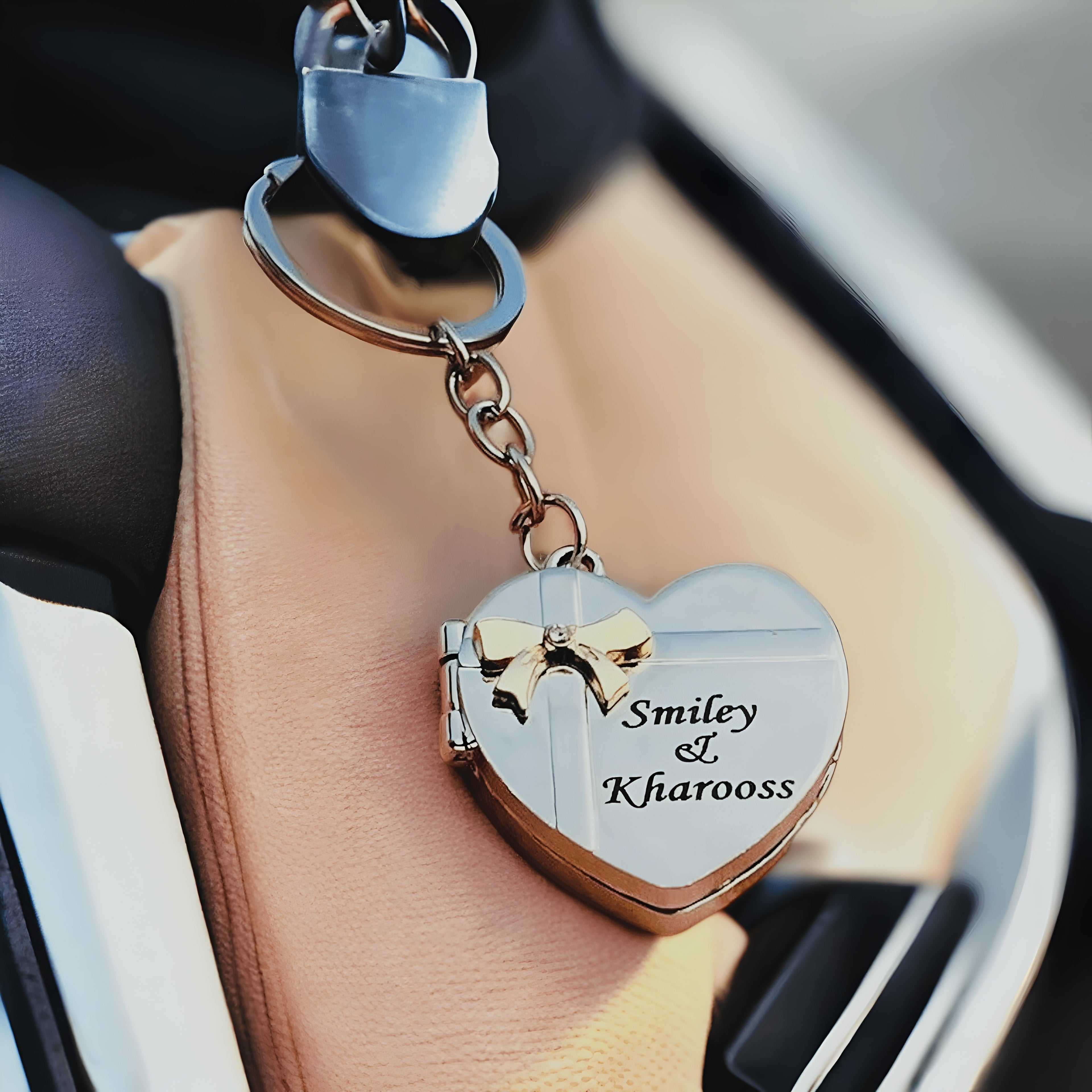 Customized Heart-Shaped Photo Keychain with Name Engraving | Gift for Couples