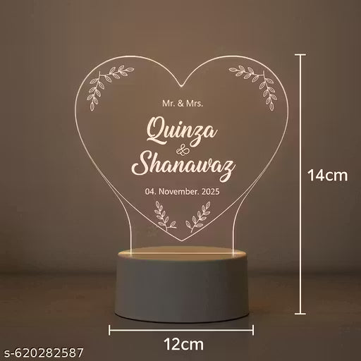 Personalized Couple LED Acrylic Lamp – Heart Shape Wedding & Anniversary Gift