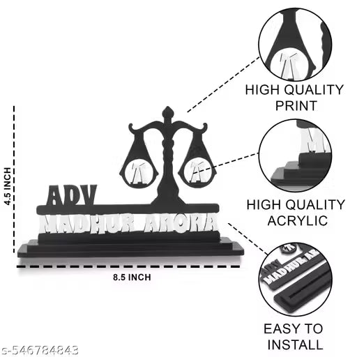 Custom Advocate Desk Nameplate – Scales of Justice Design (Wood & Acrylic)