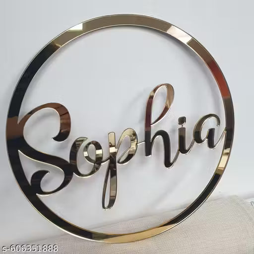 Round Acrylic Wall Name Decor – 12 Inch Custom text (Gold Finish)