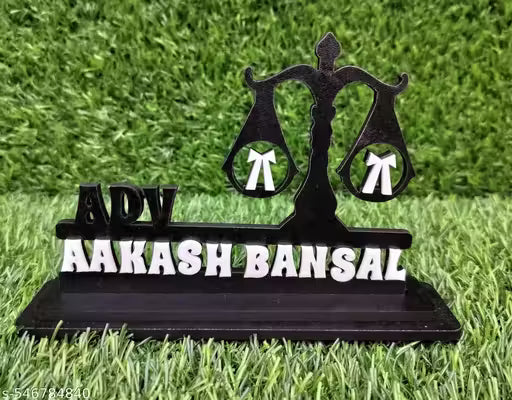 Custom Advocate Desk Nameplate – Scales of Justice Design (Wood & Acrylic)