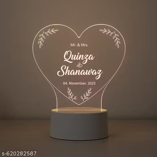 Personalized Couple LED Acrylic Lamp – Heart Shape Wedding & Anniversary Gift