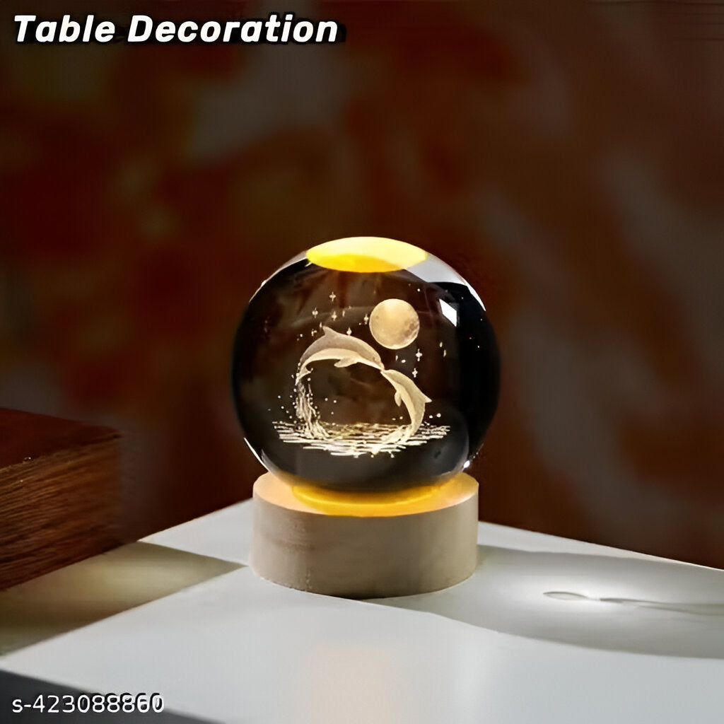 3D Crystal Dolphin Ball with LED Wooden Base – Laser Engraved Showpiece